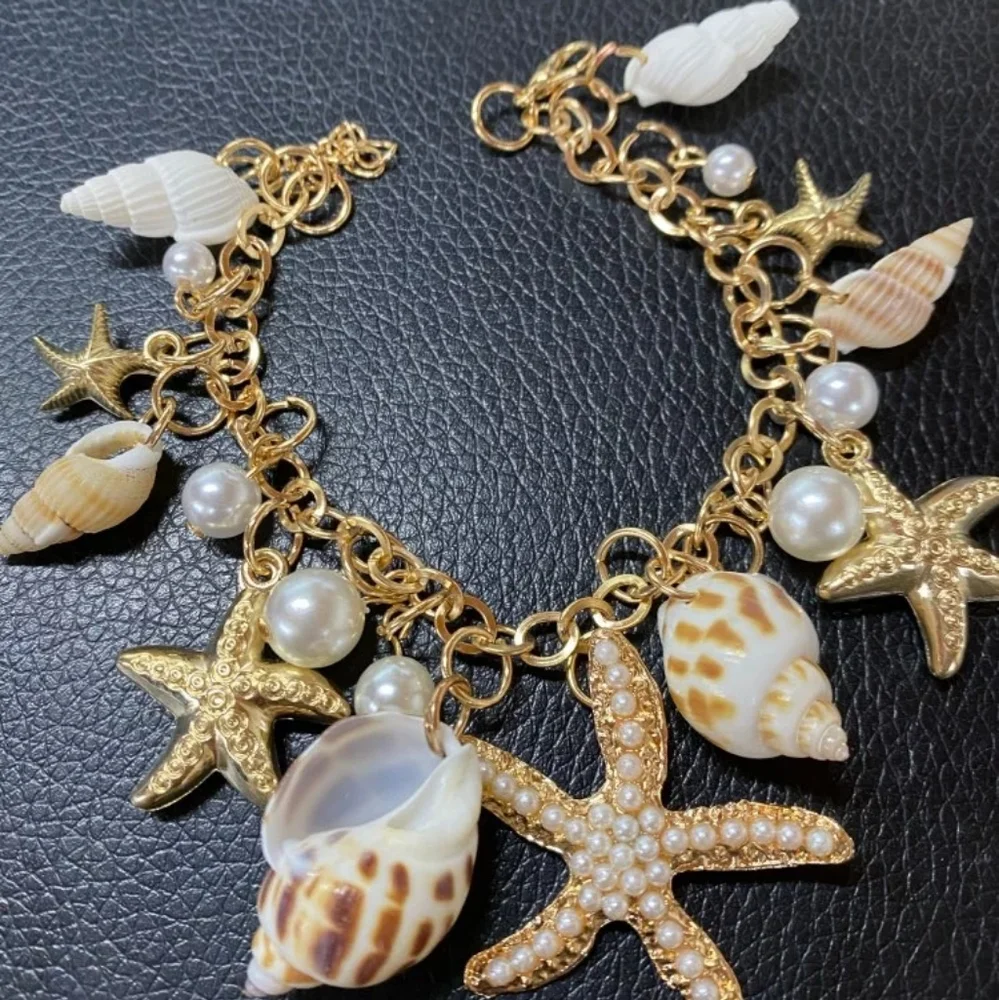 Gold Starfish Seashell Chain Bracelet